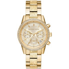 Front view of Michael Kors Ritz MK6597 women's gold chronograph watch