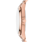 Side view of Michael Kors Channing MK6624 rose gold stainless steel bracelet watch