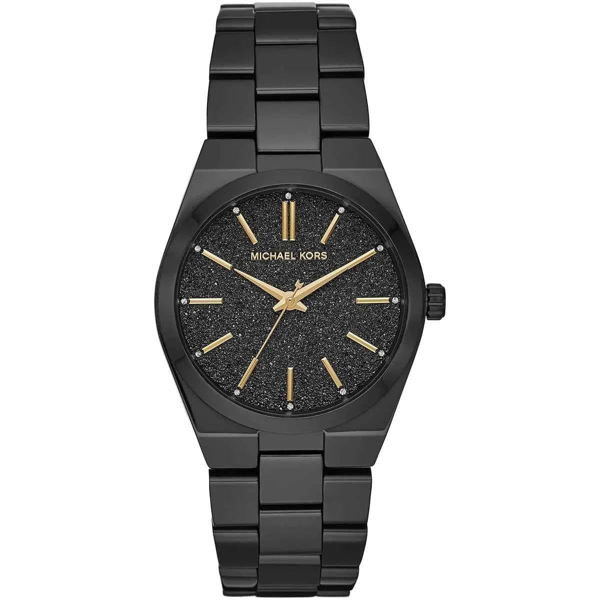Front view of Michael Kors Channing MK6625 women's black watch