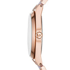 Side profile of Michael Kors Channing MK6652 pink and rose gold multi-material strap watch