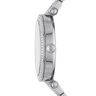 Side profile of Michael Kors Parker MK6658 silver stainless steel bracelet watch