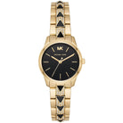 Michael Kors Runway MK6672 women's black and gold stainless steel watch front view