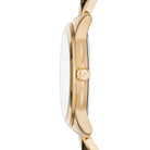Side profile of Michael Kors Runway MK6673 blue and gold stainless steel bracelet watch