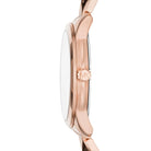 Side profile of Michael Kors Runway MK6674 white and rose gold stainless steel bracelet watch