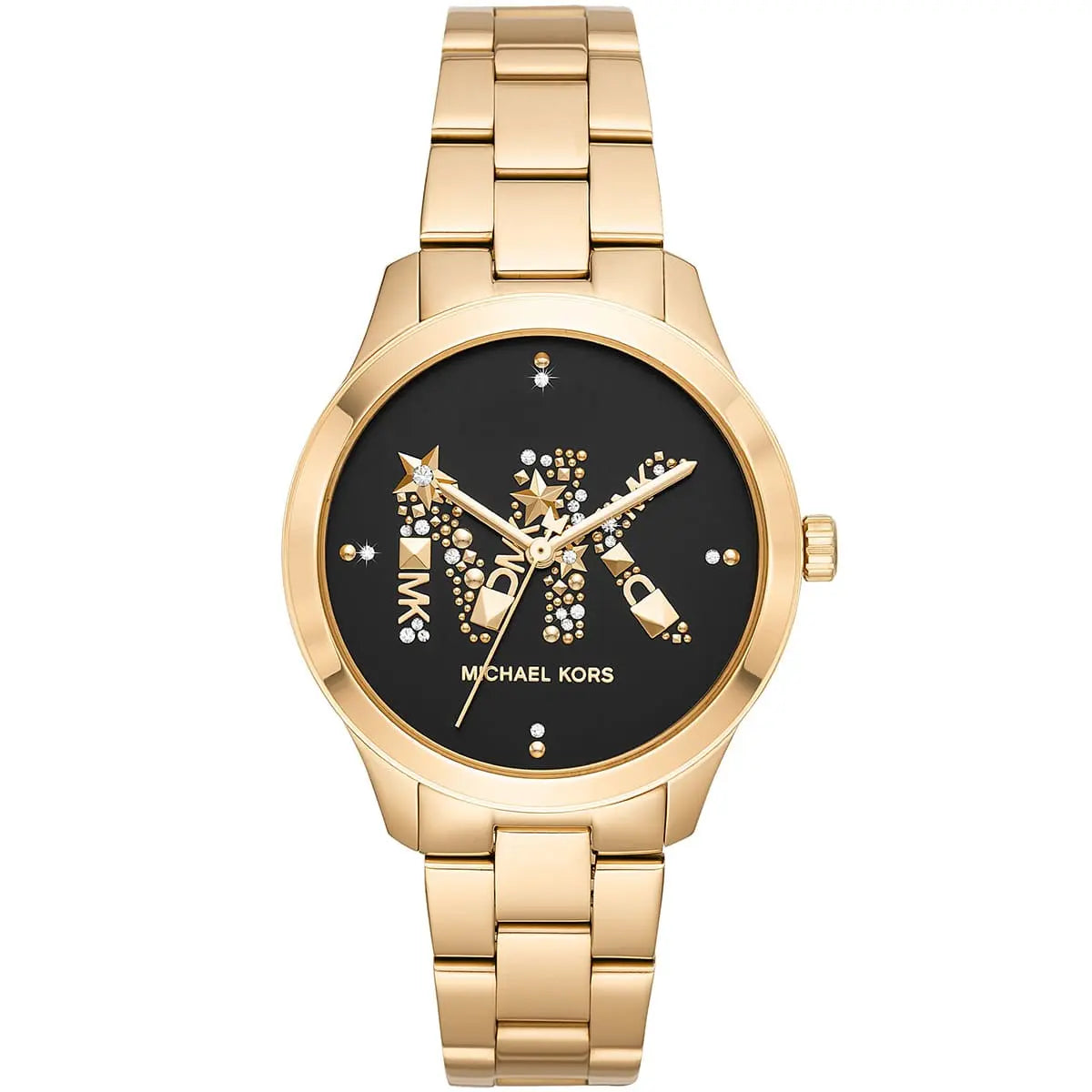 Michael Kors Runway MK6682 women's black dial gold stainless steel watch front view