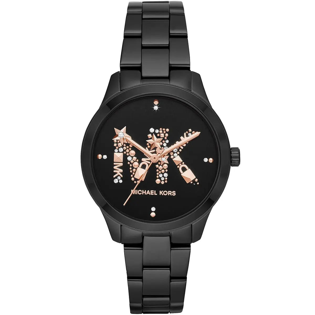 Michael Kors Runway MK6683 women's black stainless steel watch front view
