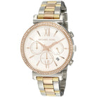 Close-up of Michael Kors MK6688 white dial with stopwatch and monthly date display