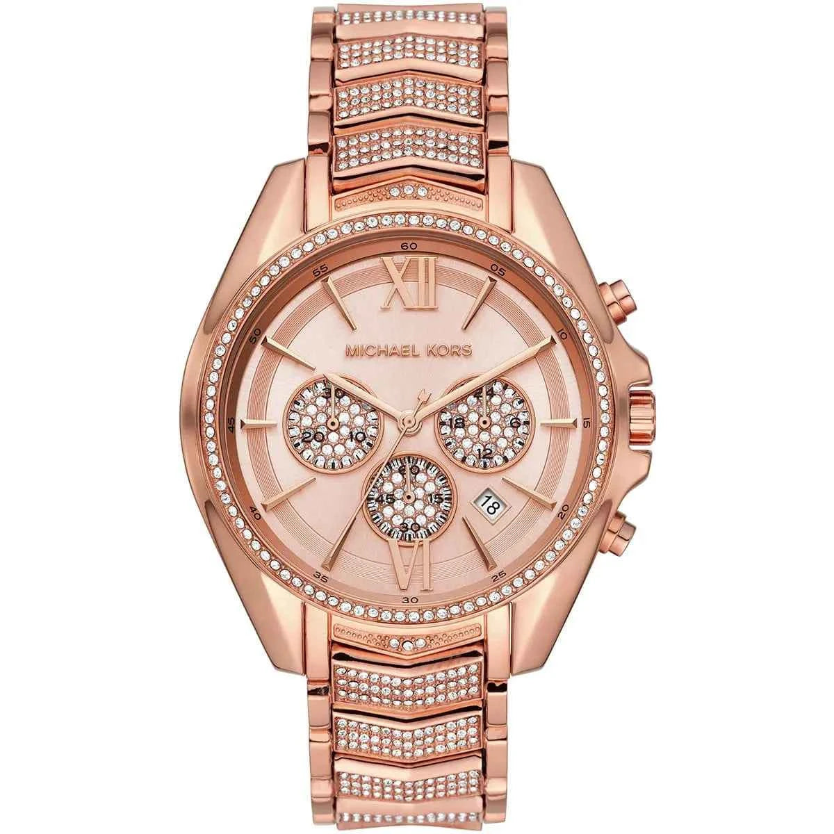 Michael Kors Whitney MK6730 women's rose gold chronograph dial stainless steel watch front view
