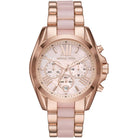 Michael Kors Bradshaw MK6830 women's pink chronograph dial pink and rose gold watch front view