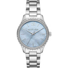 Michael Kors Layton MK6847 women's blue dial silver stainless steel watch front view