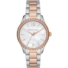 Michael Kors Layton MK6849 women's white dial two-tone stainless steel watch front view