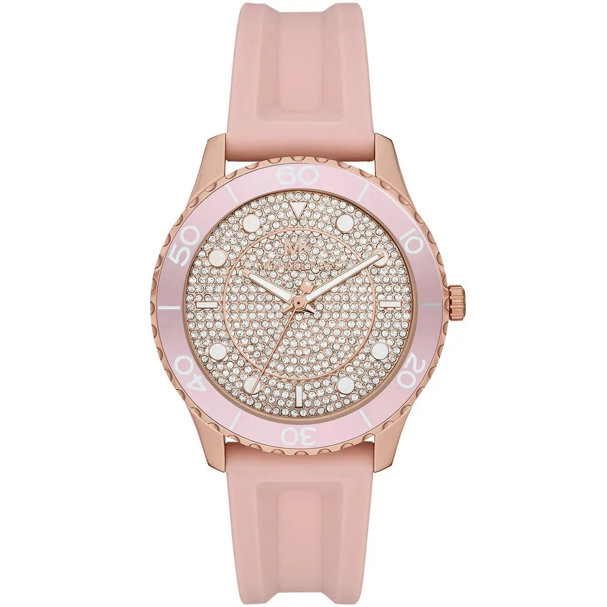 Michael Kors Runway MK6854 women's rose gold dial pink silicone watch front view