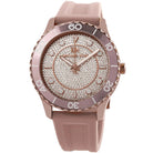 Close-up of Michael Kors MK6854 rose gold analog dial with pink silicone strap