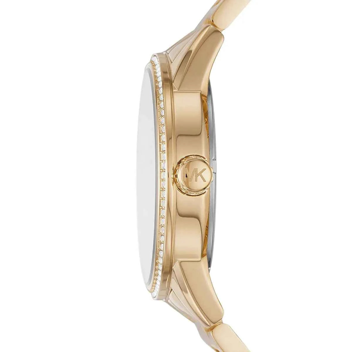 Side profile of Michael Kors Ritz MK6862 gold stainless steel watch