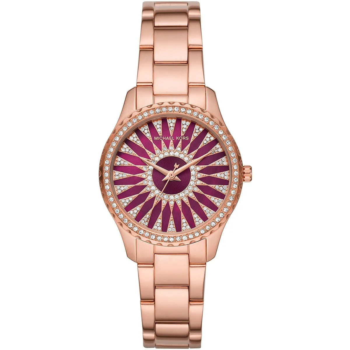 Michael Kors Layton MK6893 women's pink dial rose gold stainless steel watch front view