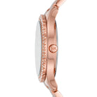 Side profile of Michael Kors Layton MK6893 rose gold stainless steel watch