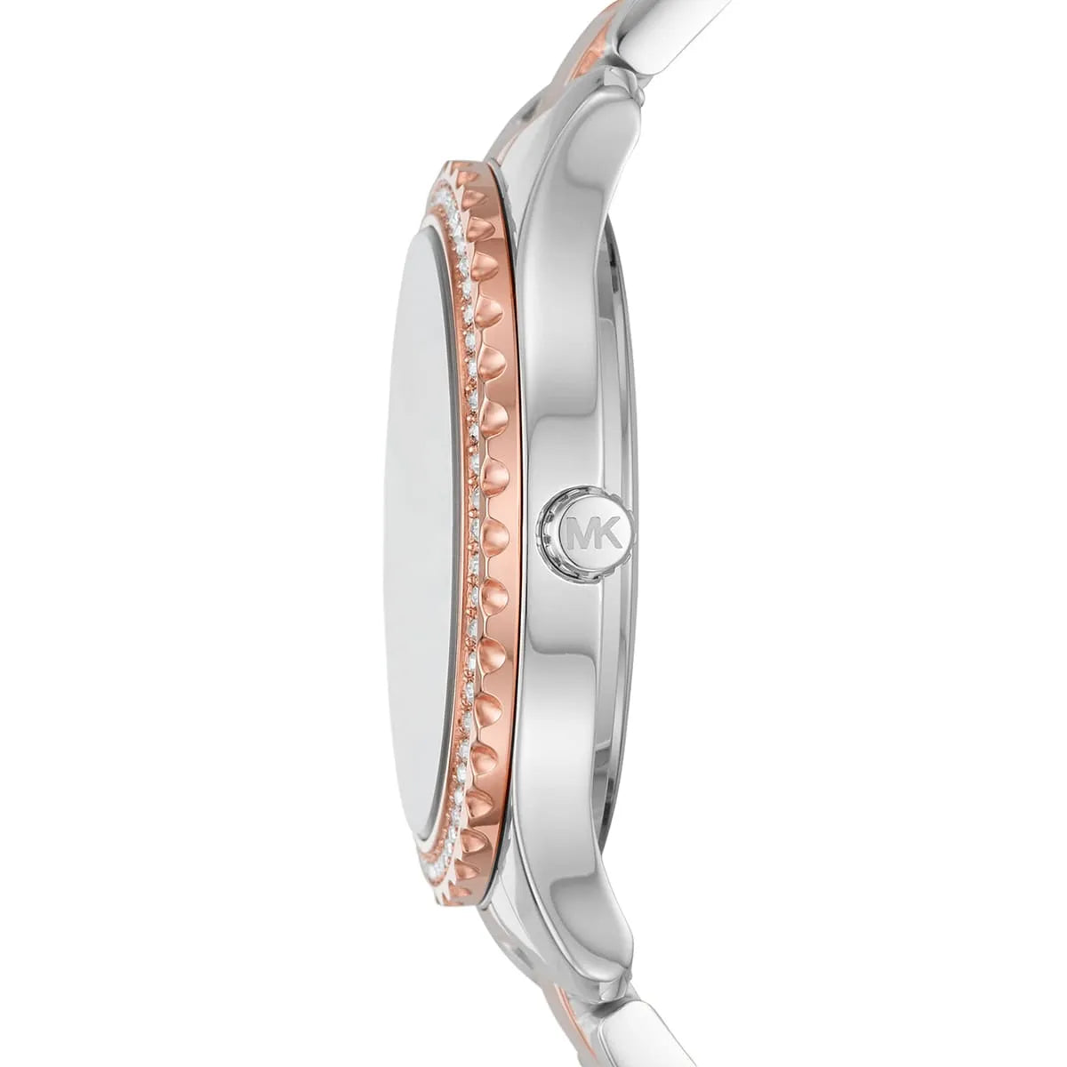 Side profile of Michael Kors Layton MK6894 two-tone stainless steel watch