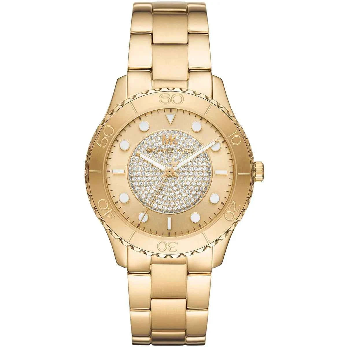 Michael Kors Runway MK6911 women's gold dial gold stainless steel watch front view