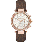 Michael Kors Parker MK6917 women's white dial brown polyurethane strap watch front view
