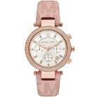Michael Kors Parker MK6935 women's white dial pink polyurethane strap watch front view