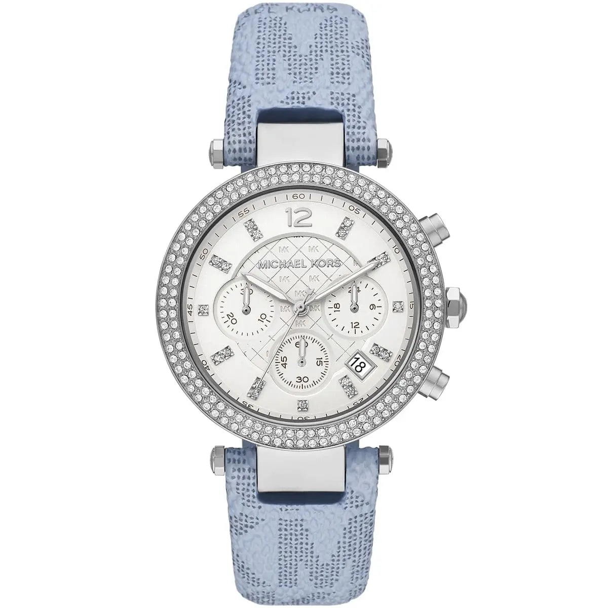 Michael Kors Parker MK6936 women's white dial blue polyurethane strap watch front view