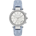 Michael Kors Parker MK6936 women's white dial blue polyurethane strap watch front view
