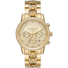 Michael Kors Ritz MK6937 women's gold dial gold stainless steel chronograph watch front view