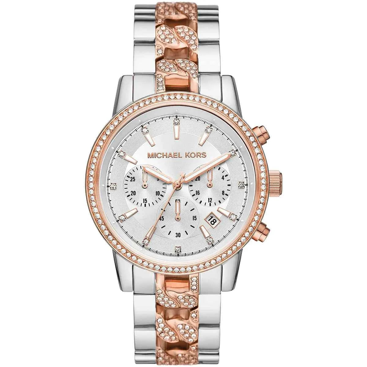 Michael Kors Ritz MK6938 Women's Silver Dial Silver & Rose Gold Stainless Steel Chronograph Watch