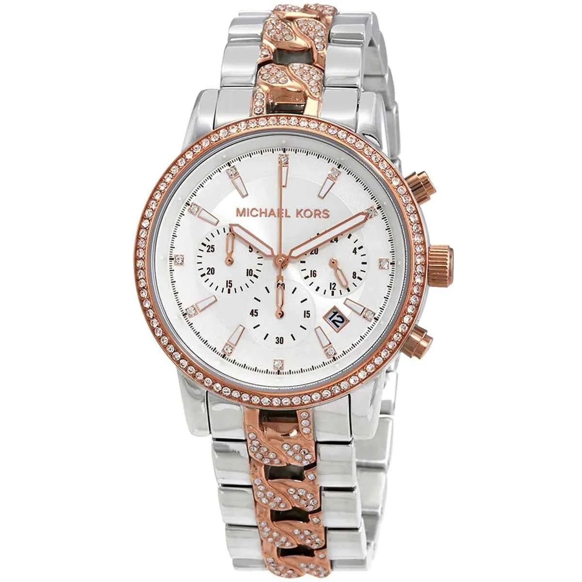 Michael Kors Ritz MK6938 Women's Silver Dial Silver & Rose Gold Stainless Steel Chronograph Watch
