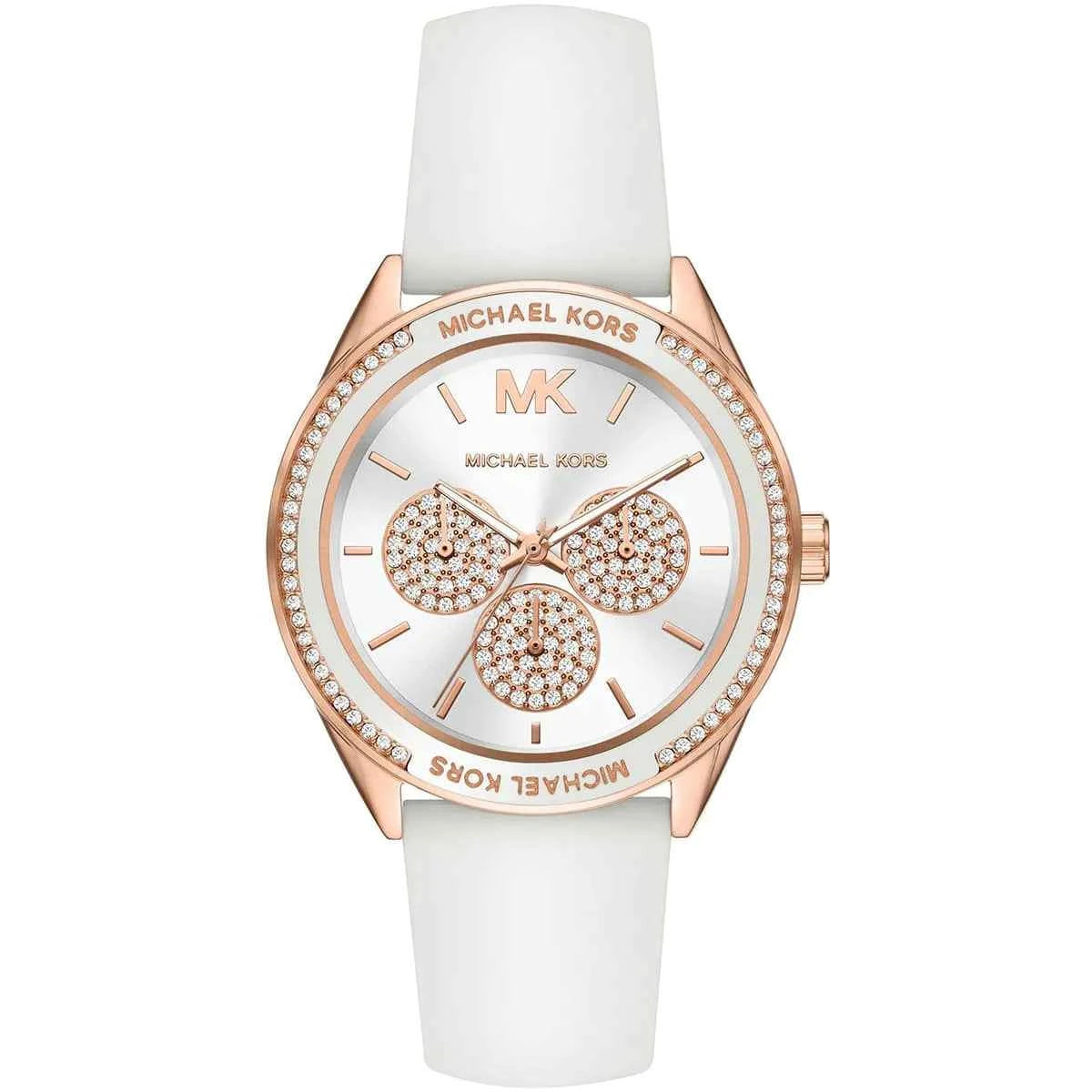 Michael Kors Jessa MK6945 women's white dial white silicone rubber watch front view