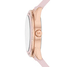Side profile of Michael Kors Jessa MK6946 pink leather strap watch