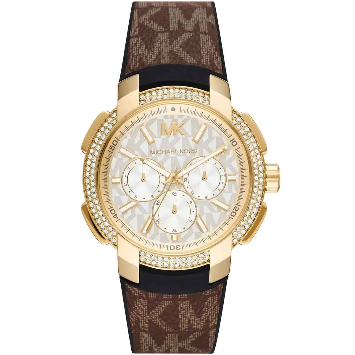 Michael Kors Sidney MK6948 women's silver dial brown polyurethane strap watch front view