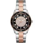 Michael Kors Runway MK6960 women's black and rose gold dial two-tone stainless steel watch front view