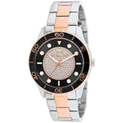 Close-up of Michael Kors MK6960 black and rose gold analog dial