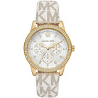 Michael Kors Tibby MK6967 women's white dial white leather strap watch front view