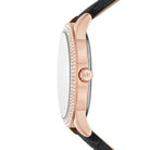Side profile of Michael Kors Tibby MK6968 black genuine leather strap watch