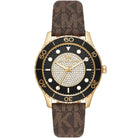Michael Kors Runway MK6979 Women's Black & Gold Dial Brown Polyurethane Strap Watch