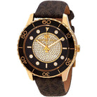 Michael Kors Runway MK6979 Women's Black & Gold Dial Brown Polyurethane Strap Watch