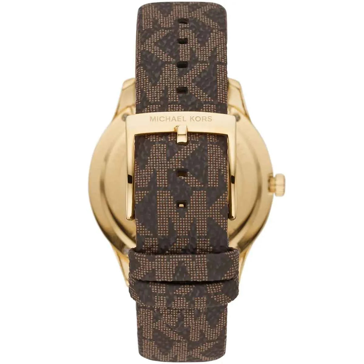 Michael Kors Runway MK6979 Women's Black & Gold Dial Brown Polyurethane Strap Watch