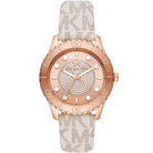 Michael Kors Runway MK6980 women's rose gold dial white polyurethane strap watch front view