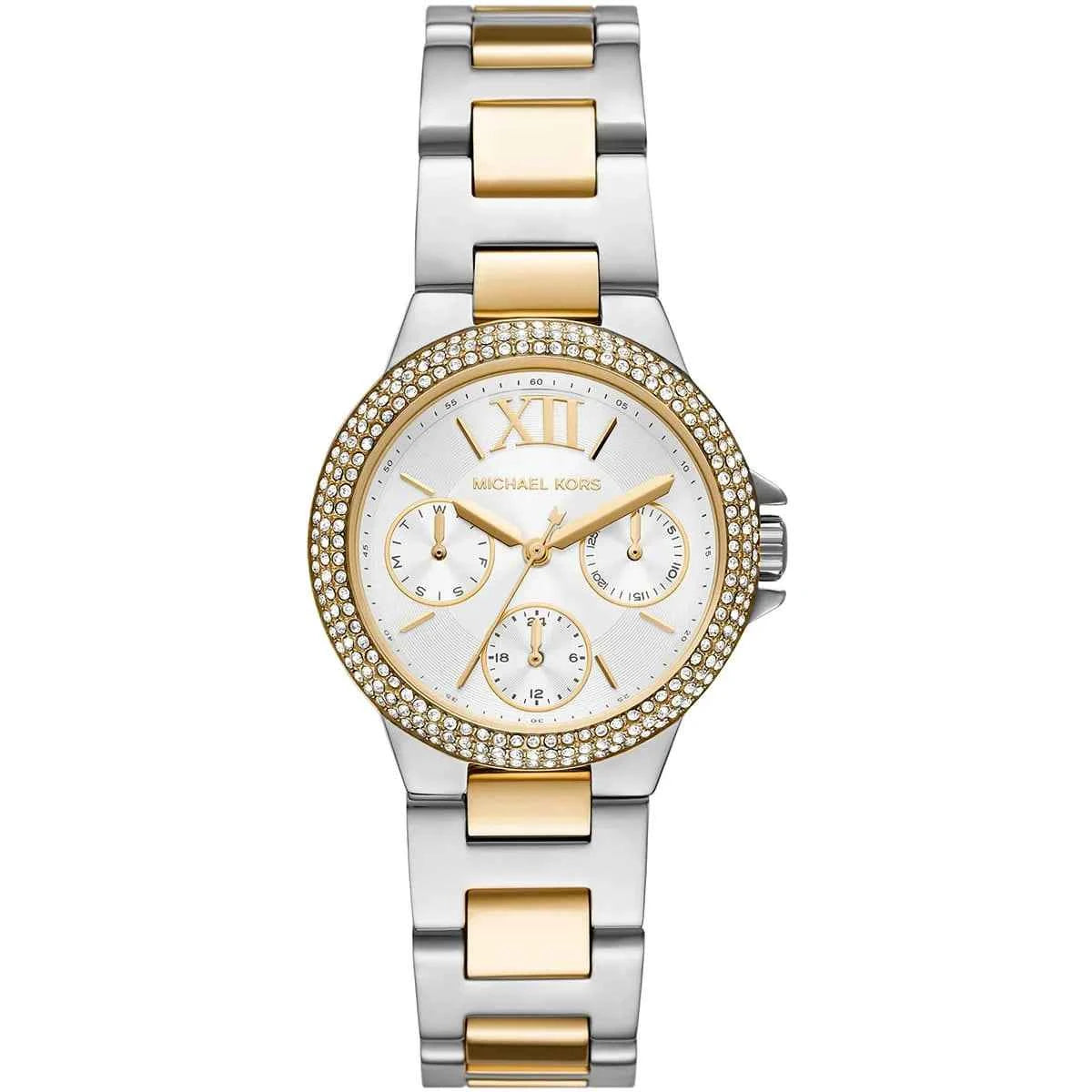 Michael Kors Camille MK6982 women's white dial two-tone stainless steel watch front view