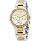Close-up of Michael Kors MK6982 white analog dial with date display