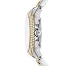 Side profile of Michael Kors Camille MK6982 silver and gold stainless steel bracelet watch