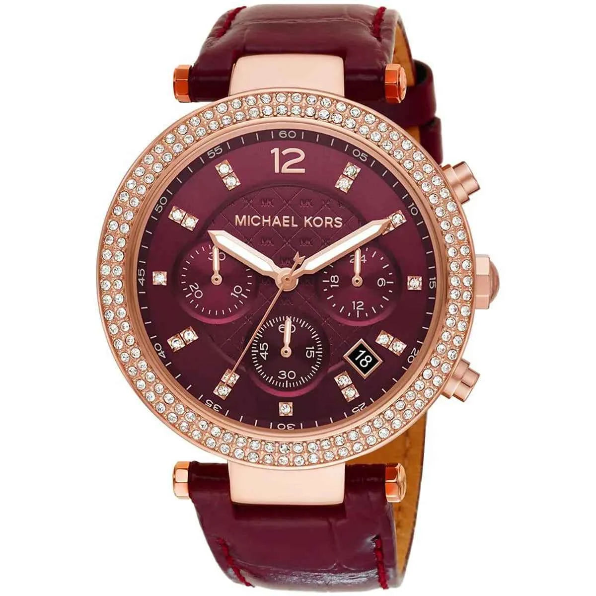 Michael Kors Parker MK6986 Women's Red Dial Red Leather Strap Chronograph Watch