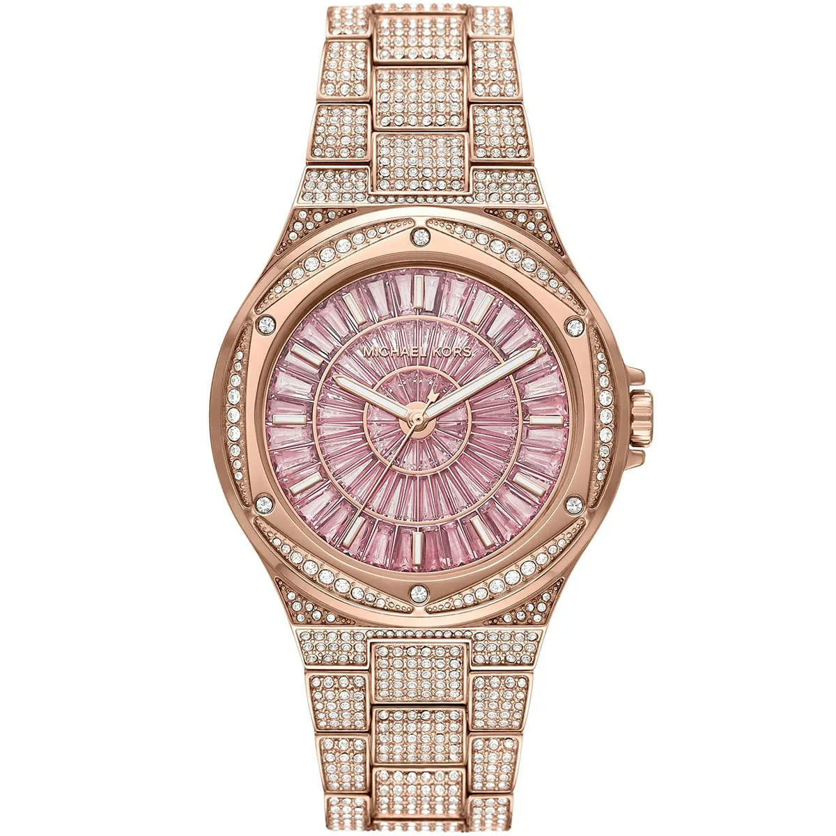 Michael Kors Camille MK6992 women's pink dial rose gold stainless steel watch front view