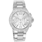 Close-up of Michael Kors MK6993 silver chronograph dial with date display