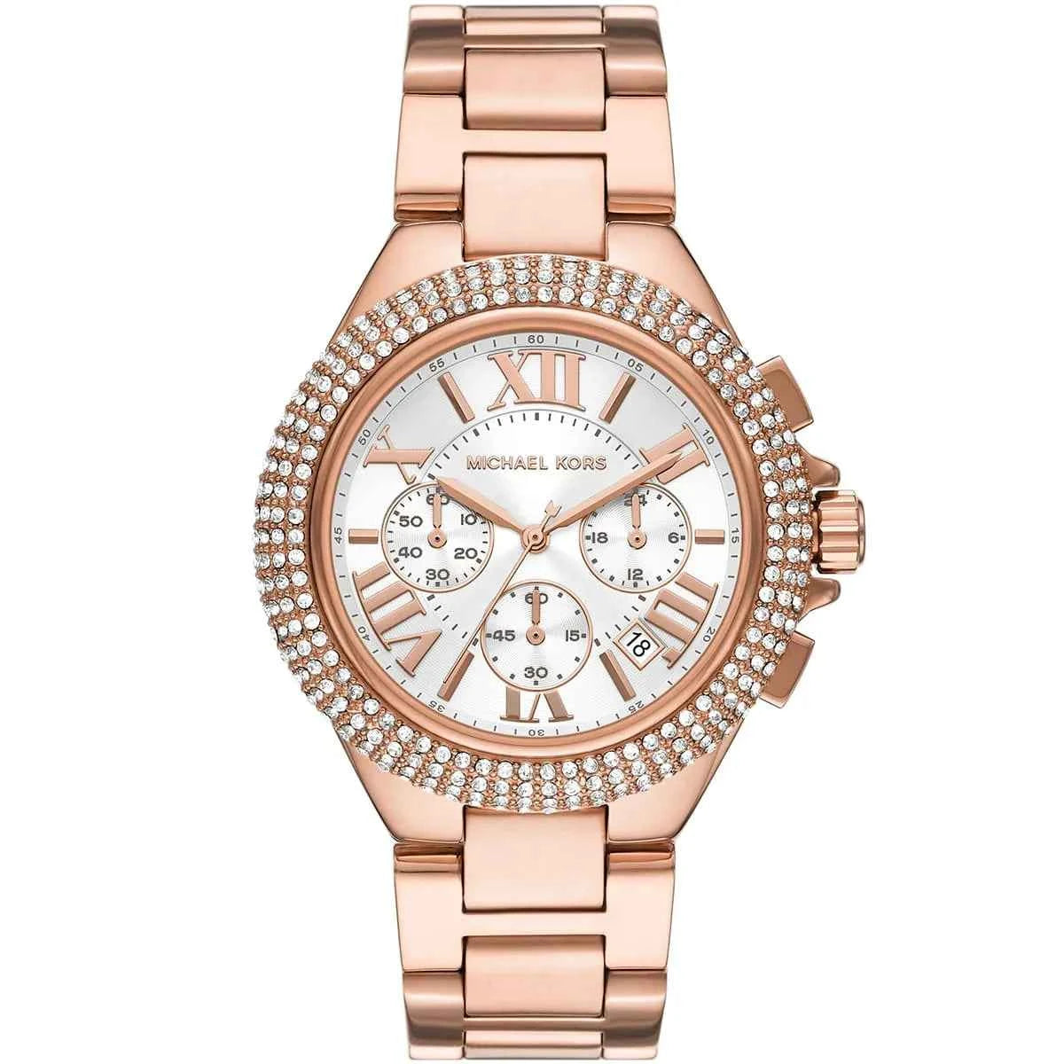 Michael Kors Camille MK6995 Women's White Dial Rose Gold Stainless Steel Chronograph Watch