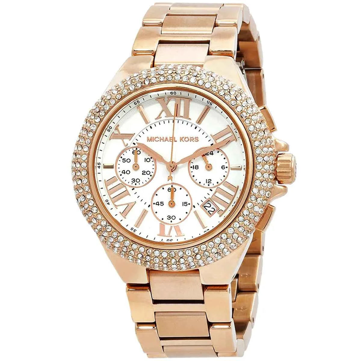 Michael Kors Camille MK6995 Women's White Dial Rose Gold Stainless Steel Chronograph Watch