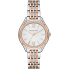 Michael Kors Mindy MK7077 women's white dial two-tone stainless steel watch front view
