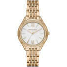 Michael Kors Mindy MK7078 women's white dial gold stainless steel watch front view